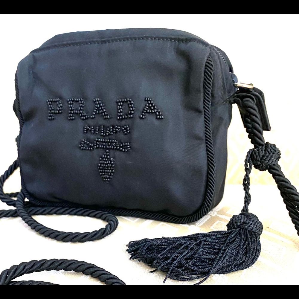 New Prada nylon beaded mini bag w/ tassel